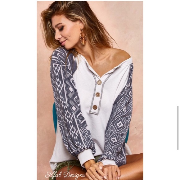LAST ONE Super Soft Aztec Sleeve Henley - Picture 4 of 8
